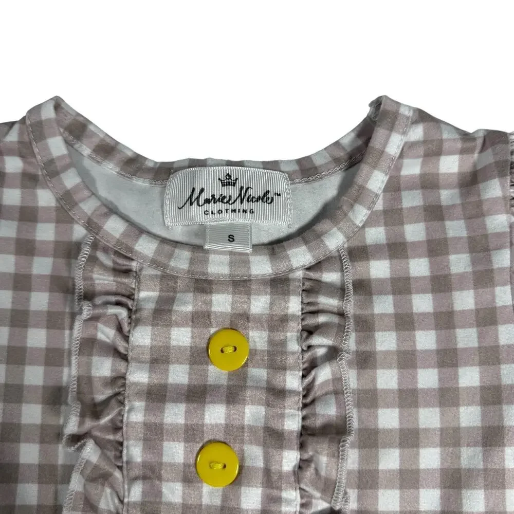 Marie Nicole Girls Easter Bunny Dress Ruffle Sleeve Gingham Size S EUC